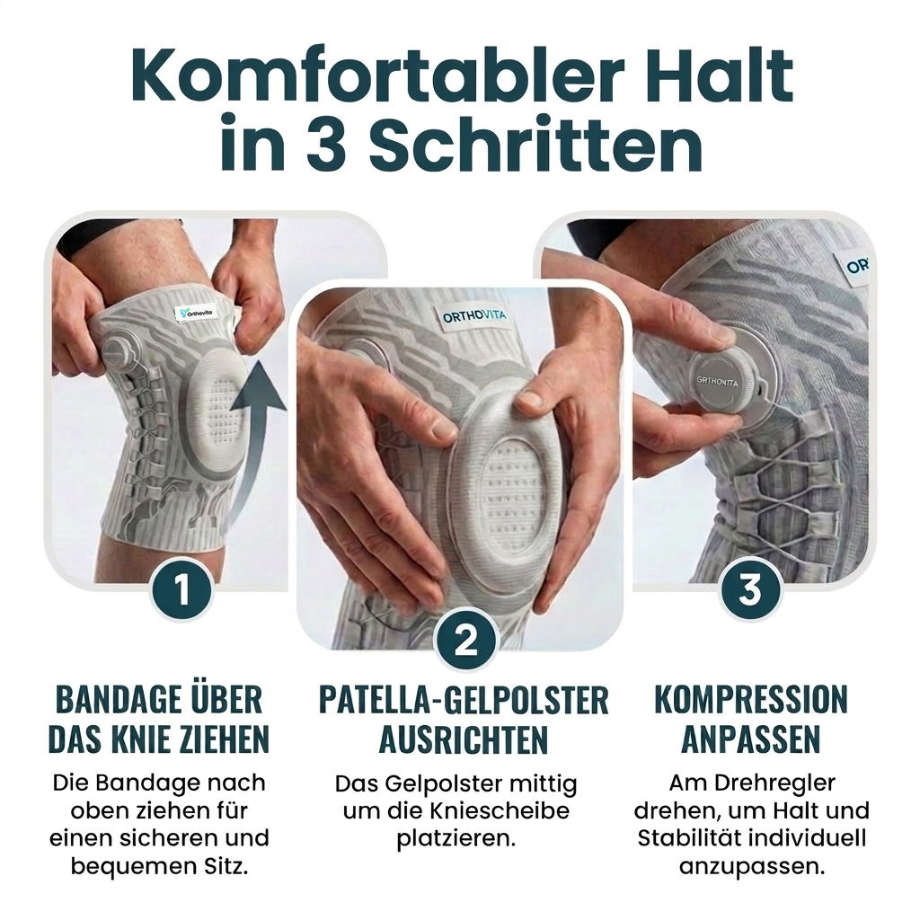 Orthovita Kniebandage – Anwendung in 3 Schritten