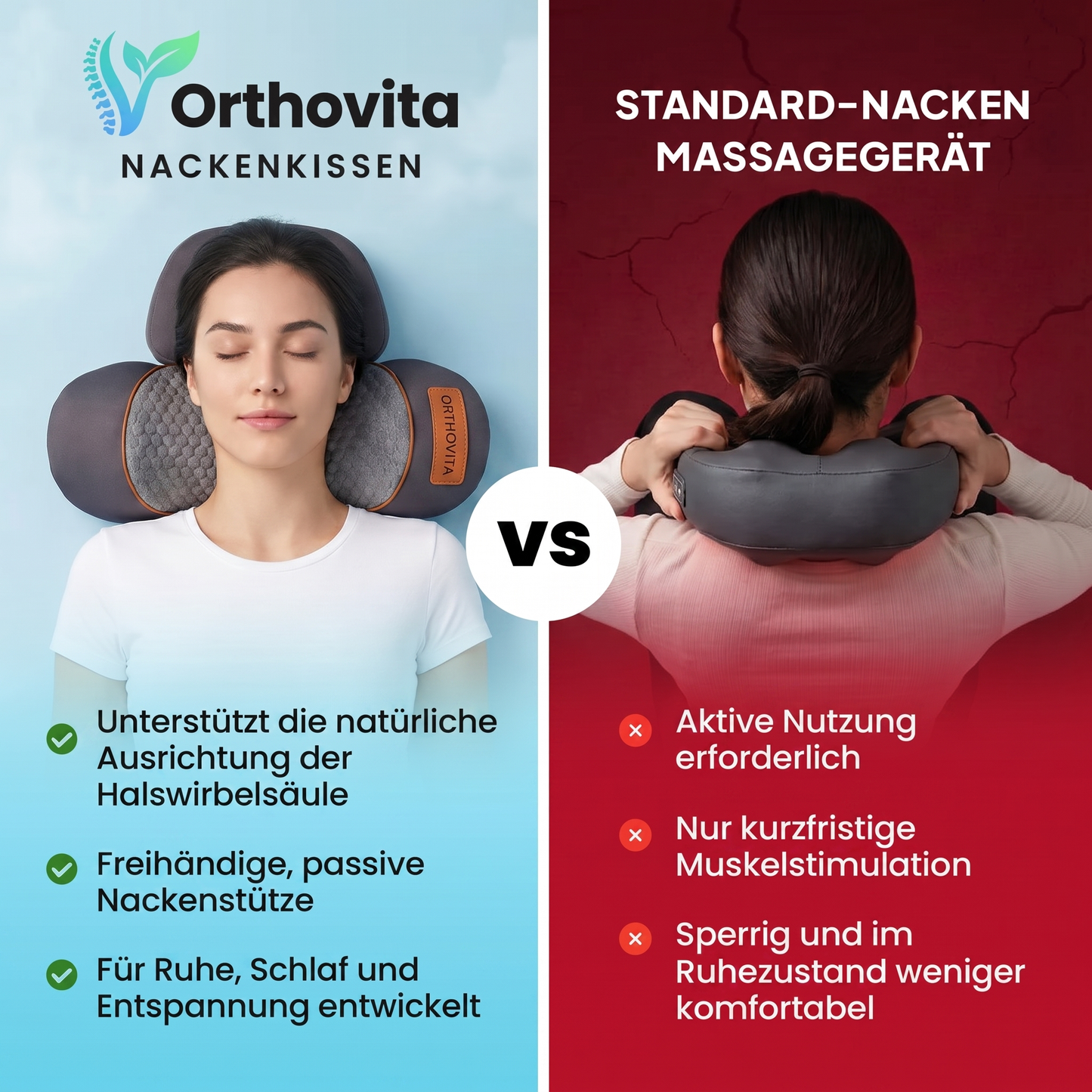 Orthovita Nackenkissen Premium im Vergleich zum Standard-Nackenmassagegerät